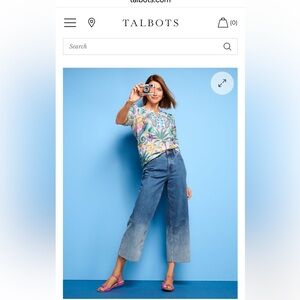 TALBOTS birds and blooms COTTON print PUFF SLEEVE top PETITE LARGE short sleeve